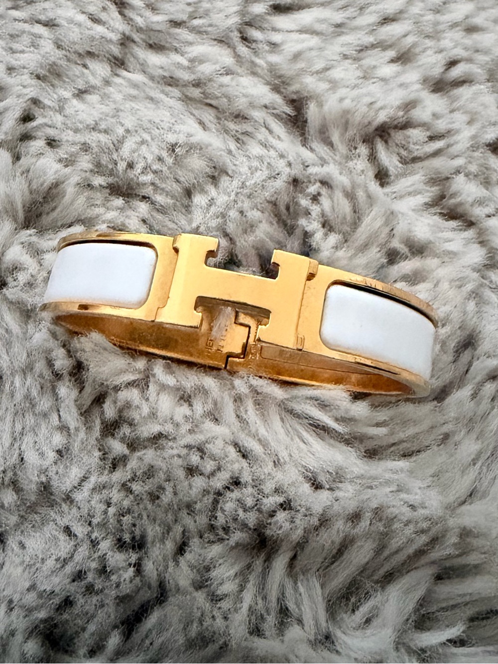 Authentic Hermès Clic H Bracelet White Enamel Gold Tone H Bangle